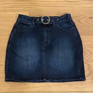 Y2K GUESS Dark Blue Mini Skirt with Gold Buckle